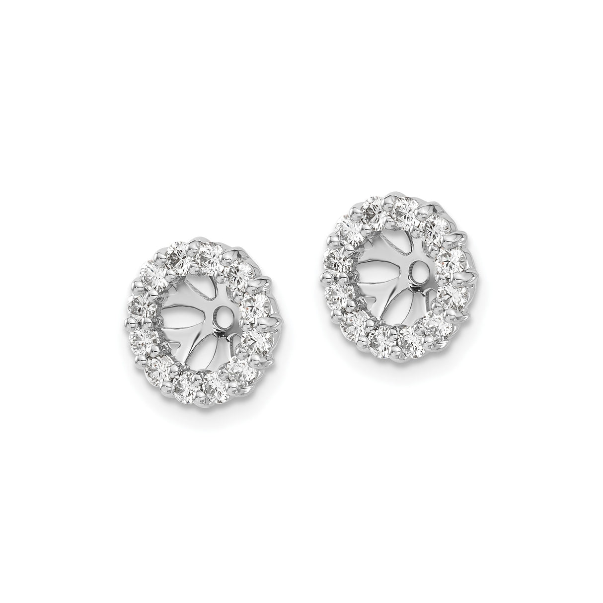 14k White Gold Earring Jackets with Diamonds, Floral Openwork Halo Stud Enhancers