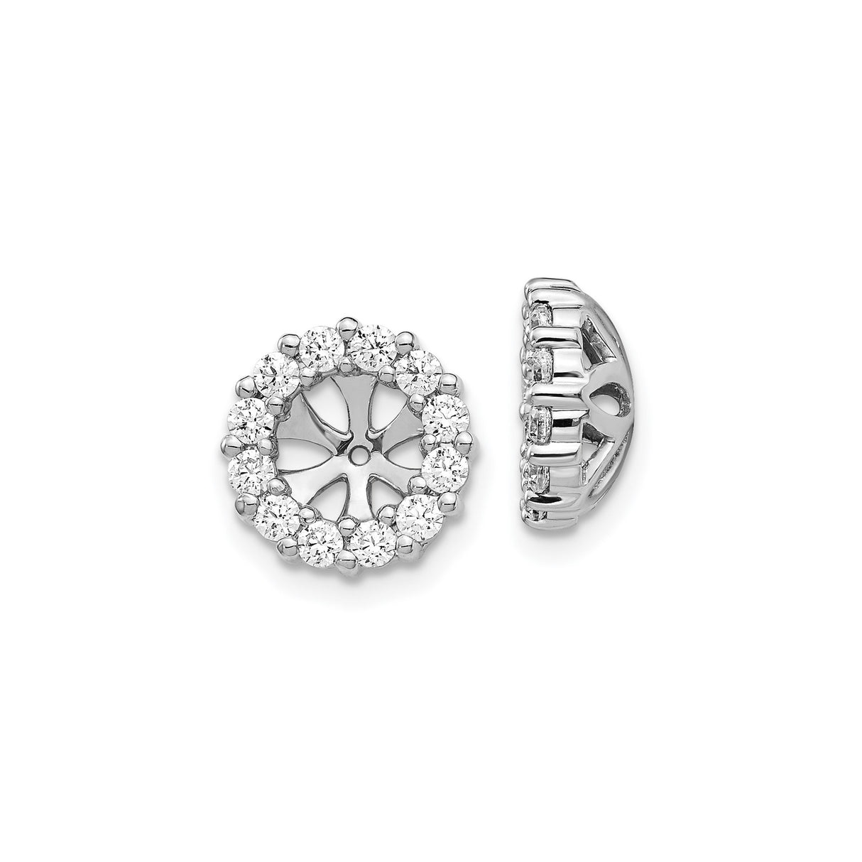 14k White Gold Earring Jackets with Diamonds, Floral Openwork Halo Stud Enhancers