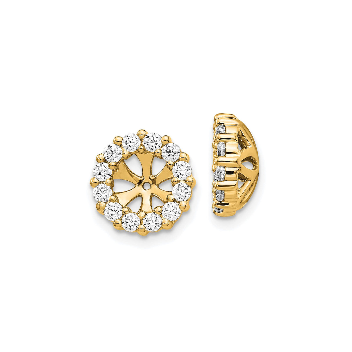 14k Yellow Gold Earring Jackets with Diamond, Floral Openwork and Halo Design for Women