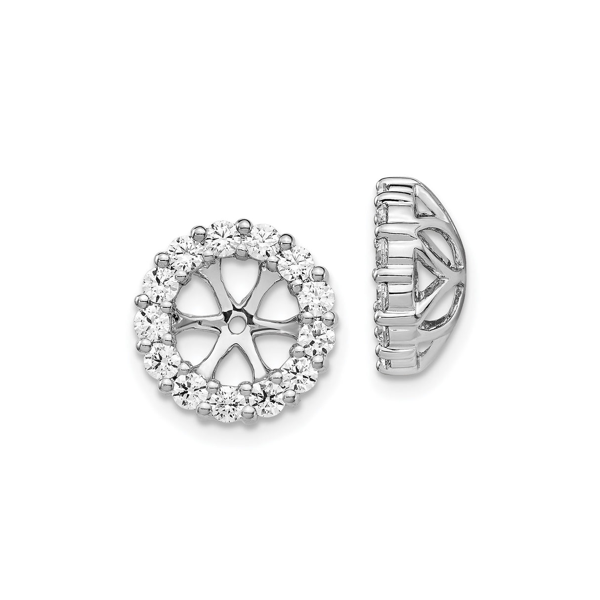 14k Yellow Gold Earring Jackets with Diamond and Cubic Zirconia Halo Openwork Wheel Design
