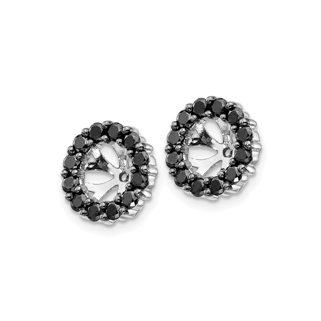 14k White Gold Earring Jackets with Black Diamond, Sunburst Halo Design, Stud Enhancers for Women