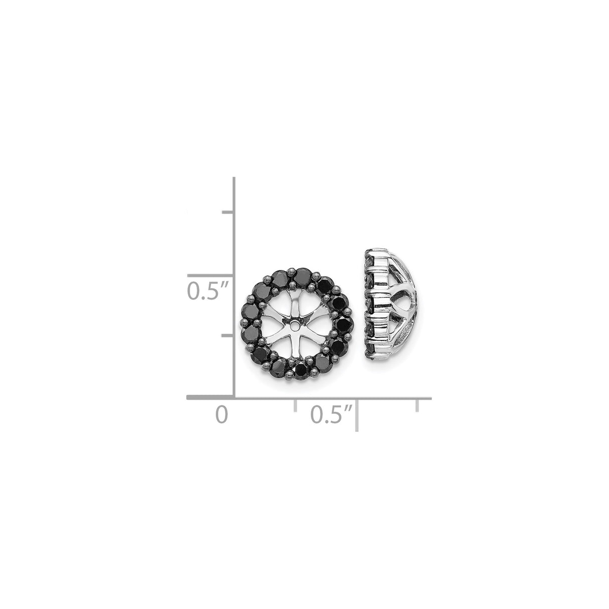 14k White Gold Stud Earrings with Black Diamonds, Halo and Openwork Floral Design