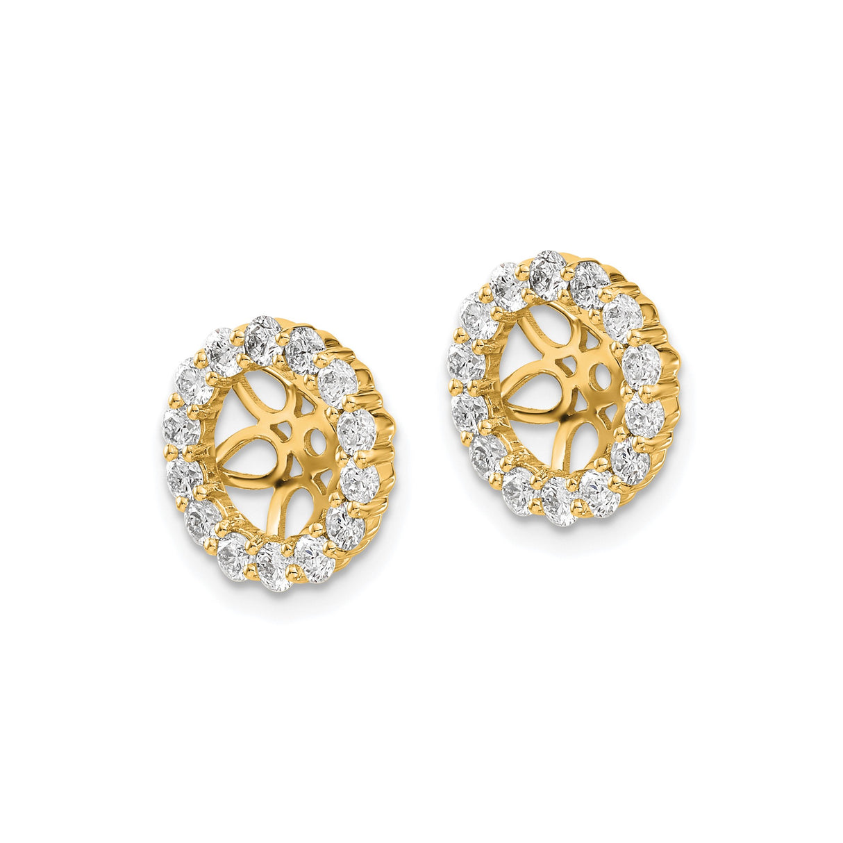 14k Yellow Gold Earring Jackets with Diamond, Round Filigree Floral Lattice Halo Design