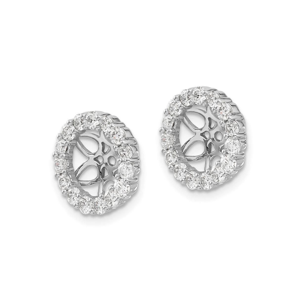 14k White Gold Earring Jackets with Diamond and Cubic Zirconia Halo, Floral Filigree Design