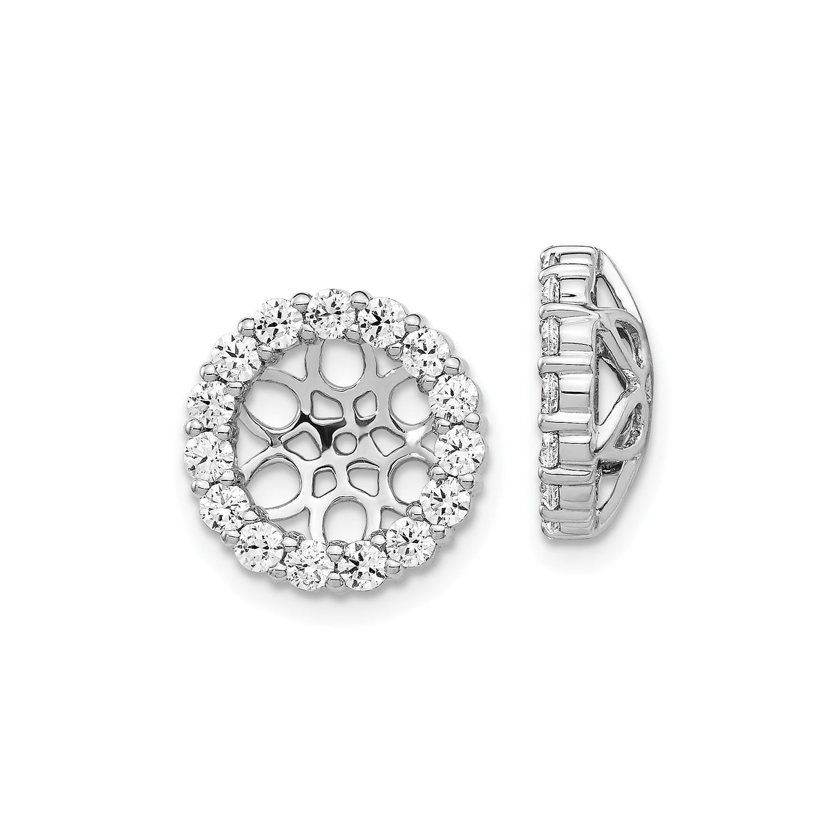 14k White Gold Earring Jackets with Diamond and Cubic Zirconia Halo, Floral Filigree Design