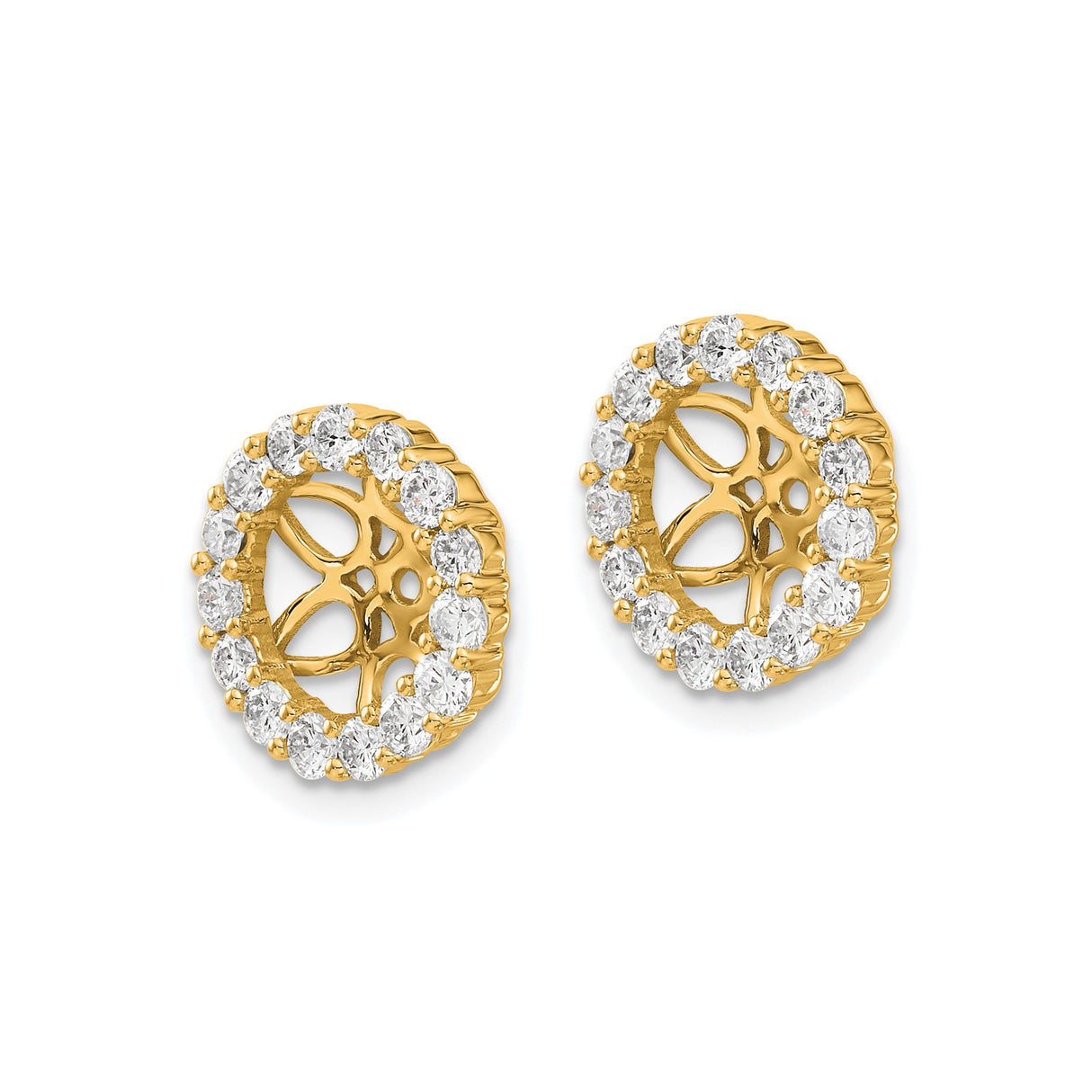 14k Yellow Gold Earring Jackets with Diamond Accents, Floral Lattice Openwork Halo Design
