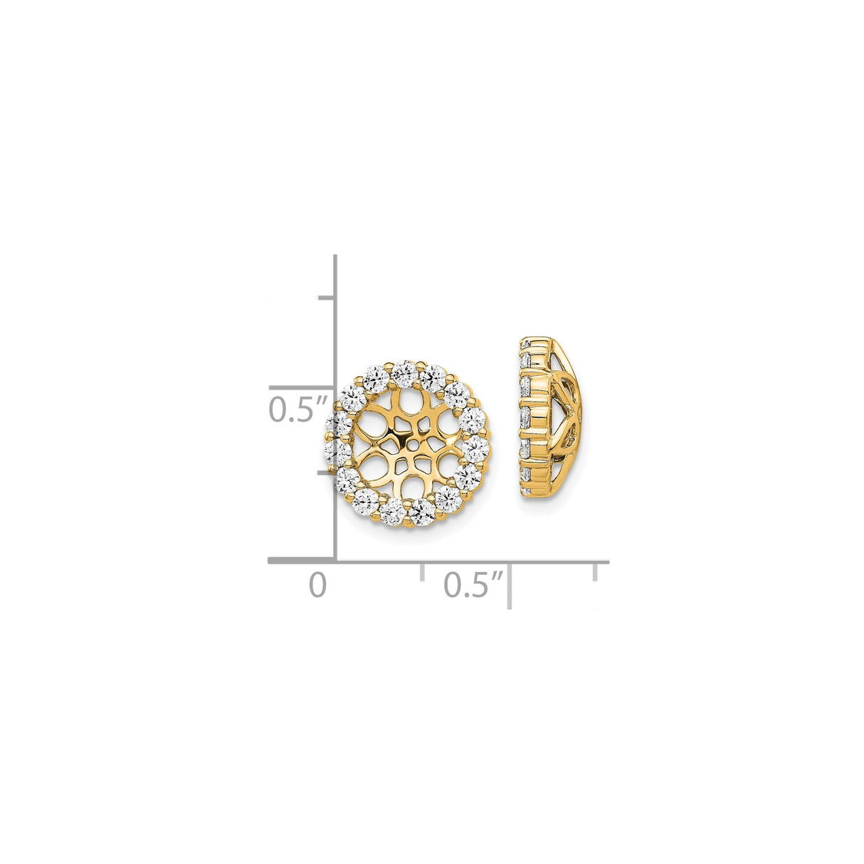 14k Yellow Gold Earring Jackets with Diamond Accents, Floral Lattice Openwork Halo Design