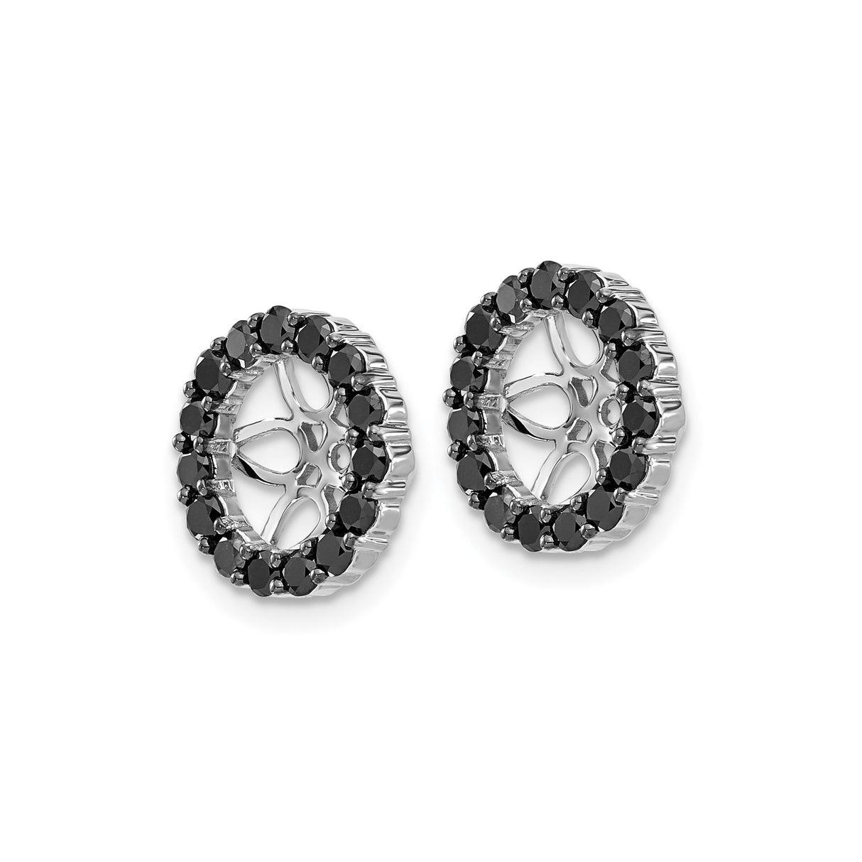 14k White Gold Mandala Pendant with Black Diamond Halo and Floral Openwork Design