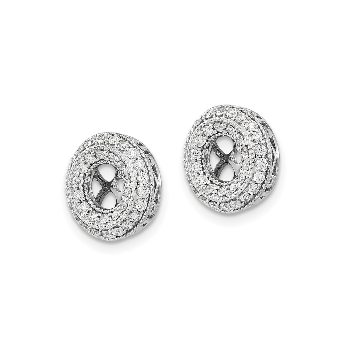 14k White Gold Diamond Stud Earrings with Double Halo and Openwork Cross Design