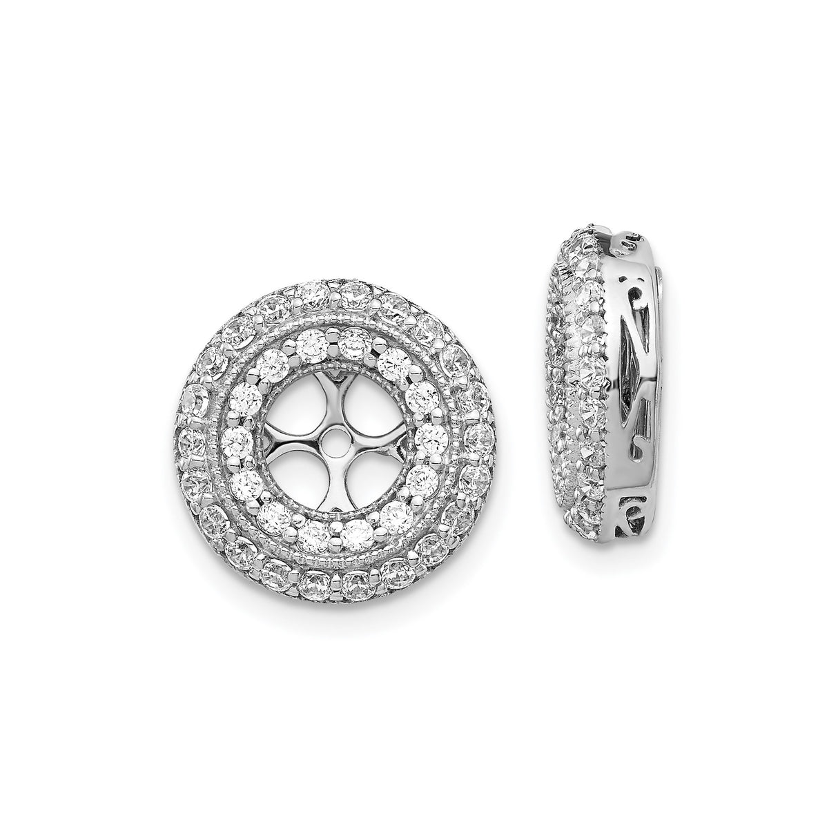 14k White Gold Cross Pendant with Diamond Accents, Halo Openwork Religious Charm