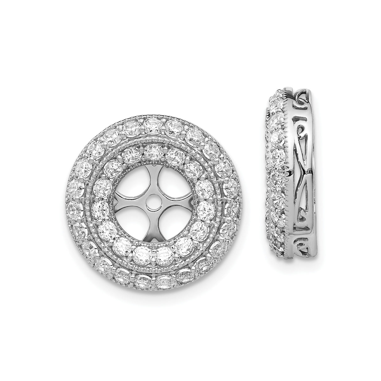 14k White Gold Pendant with Diamond Halo and Openwork Cross Design