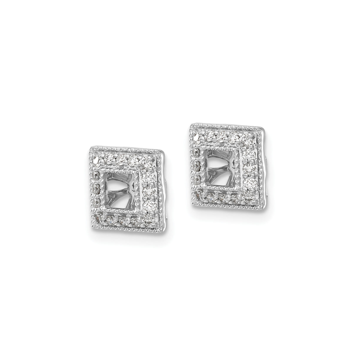 14k White Gold Earring Jackets with Diamond Accents, Double Halo and Sunburst Design