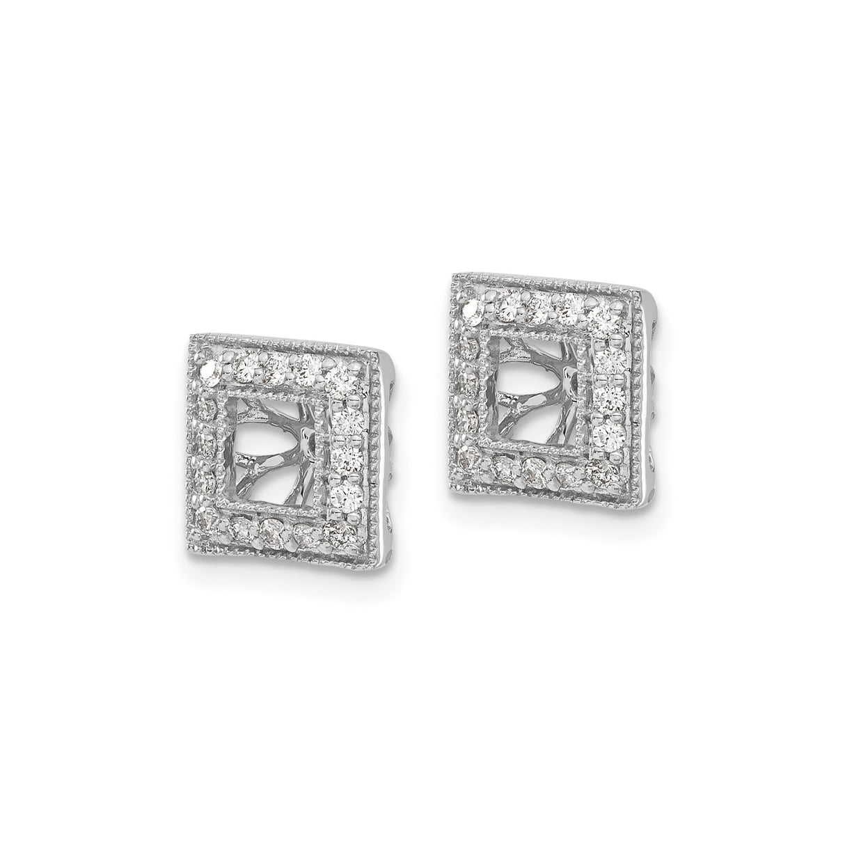 14k White Gold Earring Jackets with Diamond Accents and Open Sunburst Design for Women