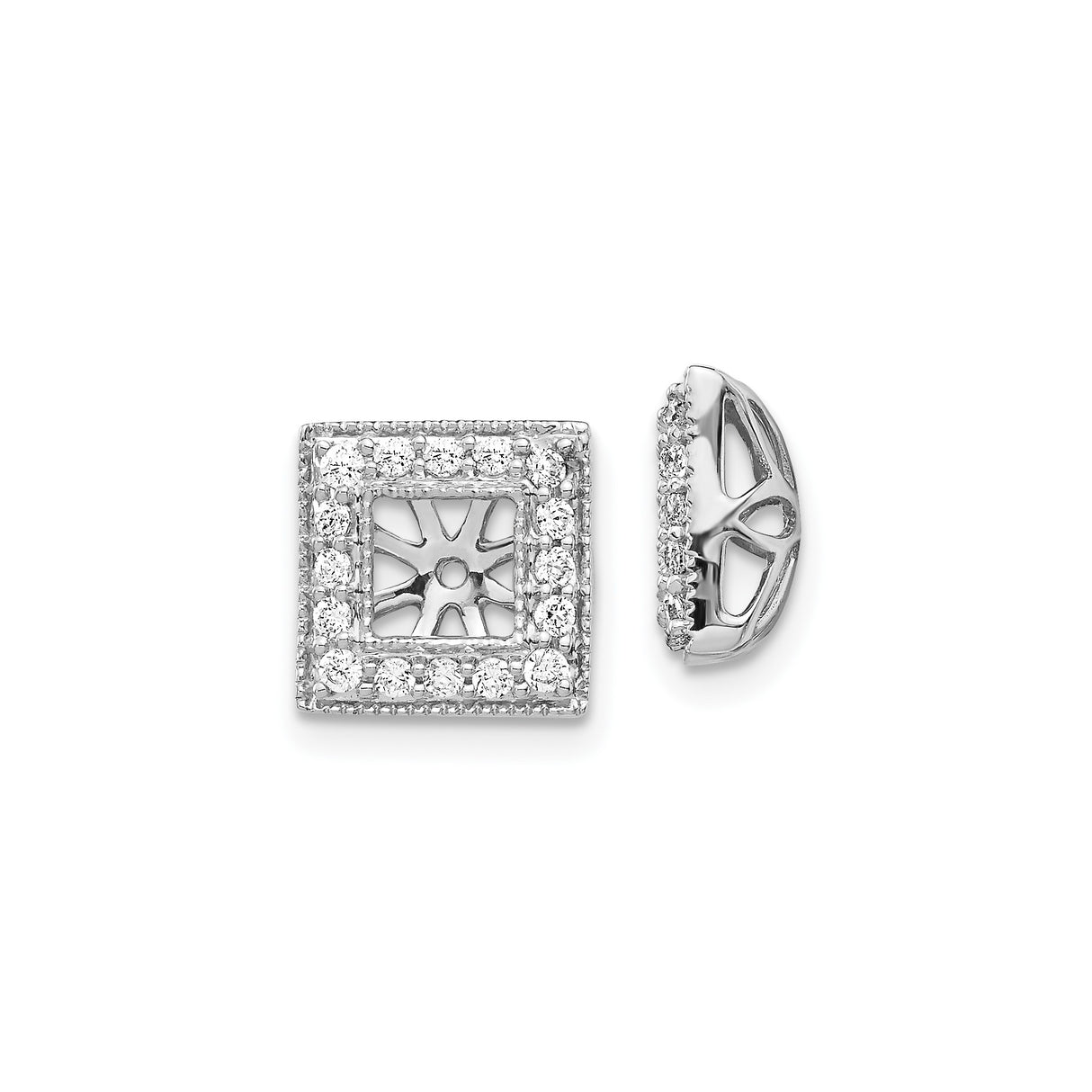 14k White Gold Earring Jackets with Diamond Accents and Open Sunburst Design for Women
