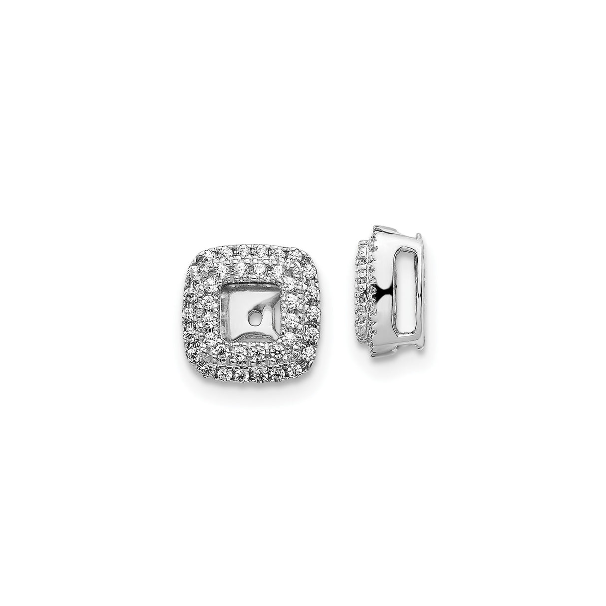 14k White Gold Diamond Halo Earring Jackets, Square Design, Stud Enhancers for Women