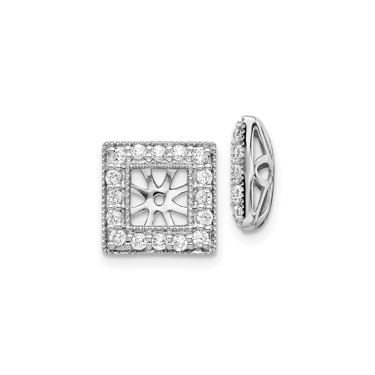 14k White Gold Pendant Enhancer with Diamond Double Halo and Open Starburst Design