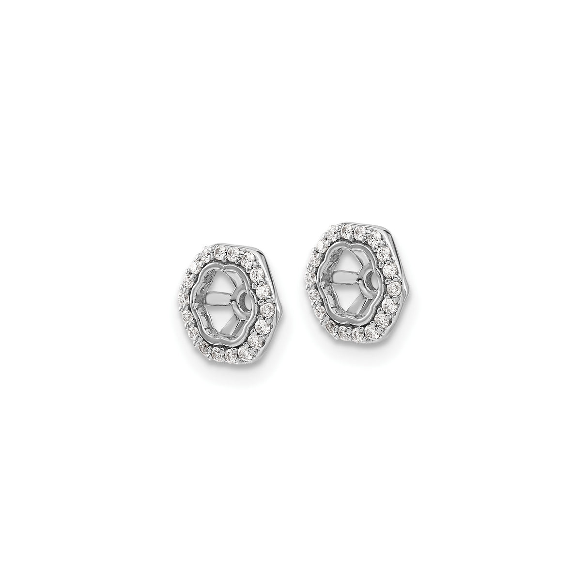 10k White Gold Earring Jackets with Hexagon Starburst Cutout and Diamond Halo Setting