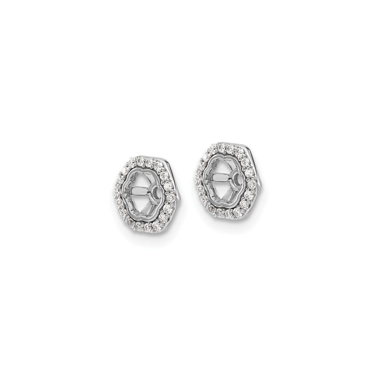 14k White Gold Earring Jackets with Diamond, Scalloped Octagon Halo and Starburst Design