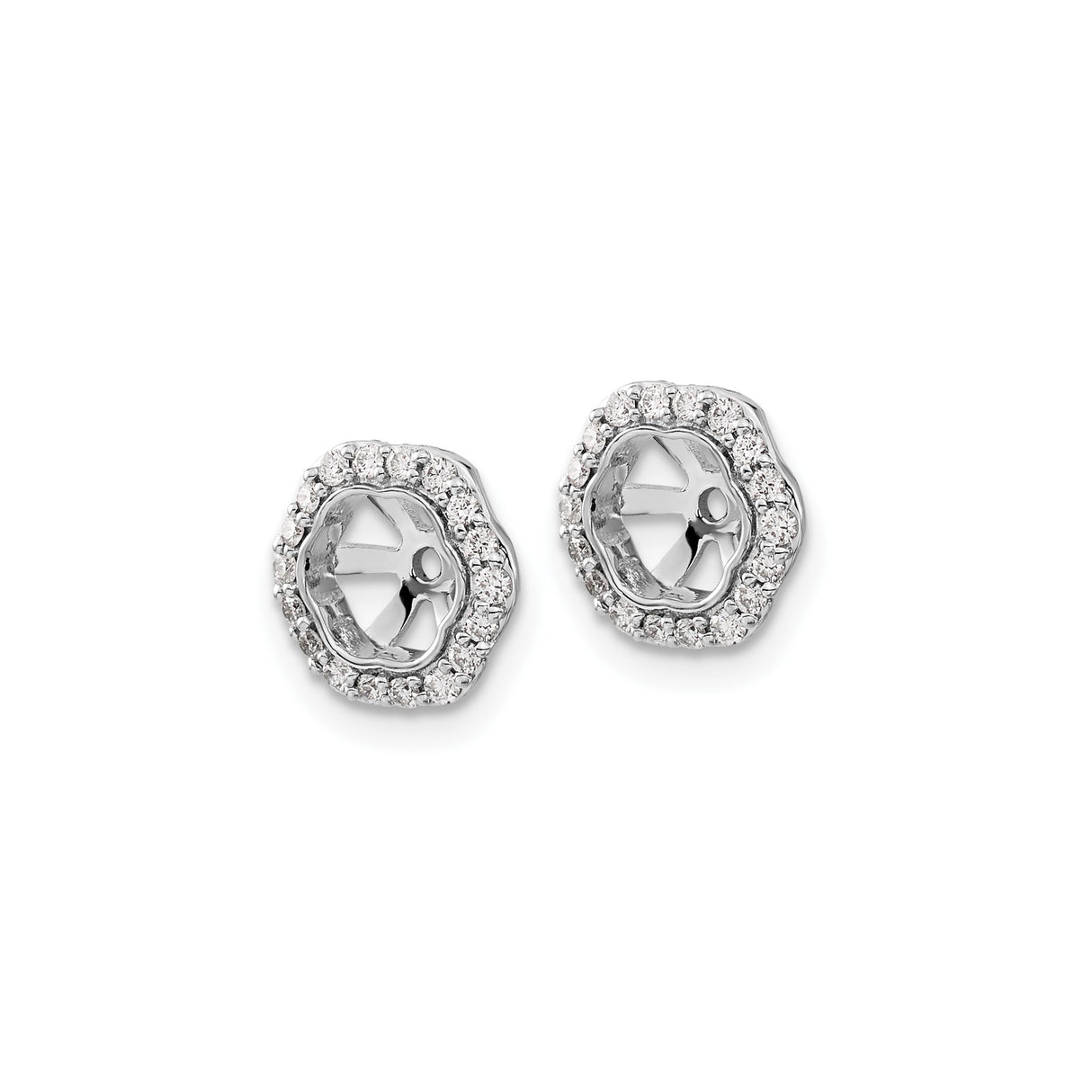10k White Gold Earring Jackets, Scalloped Round Halo Setting, Stud Earring Enhancers