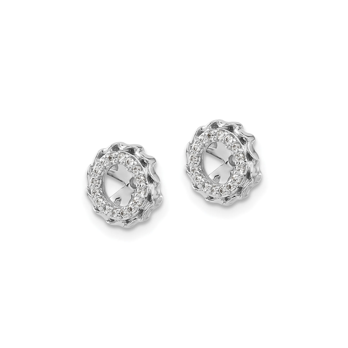 14k White Gold Earring Jackets, Diamond Halo with Scalloped Edge and Cross-Inspired Open Center