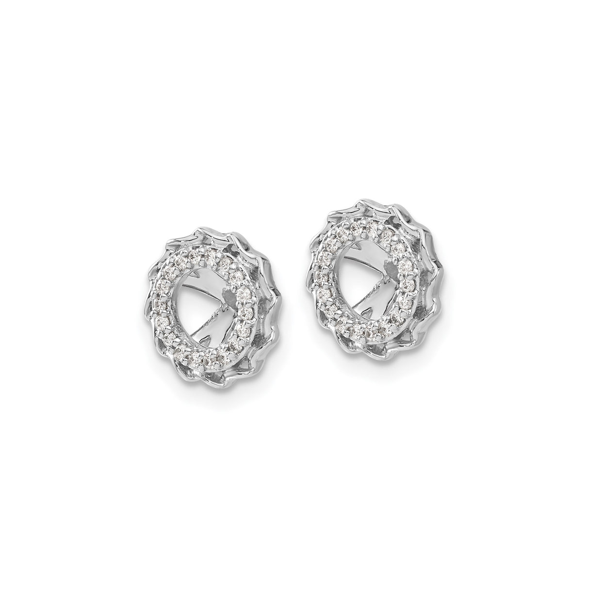 14k White Gold Earring Jackets with Diamond Halo, Scalloped Floral Design