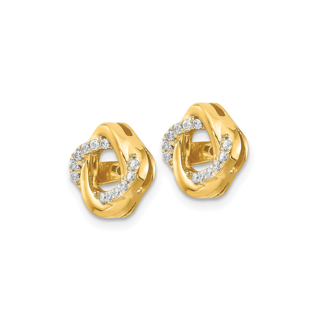14k Yellow Gold Earring Jackets with Diamond, Interlocking Loop Knot Design