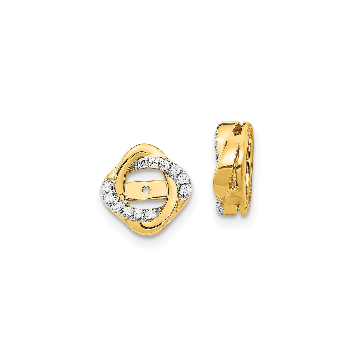 14k Yellow Gold Earring Jackets with Diamond, Interlocking Loop Knot Design