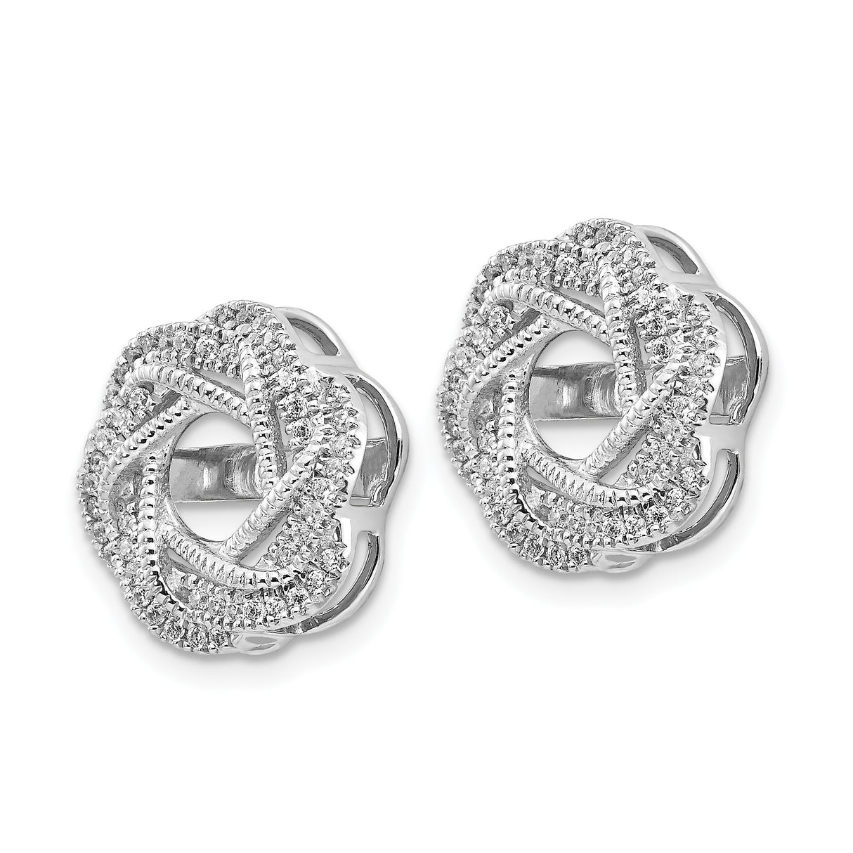 14k White Gold Earring Jackets with Diamond Accents, Twisted Loop Floral Design