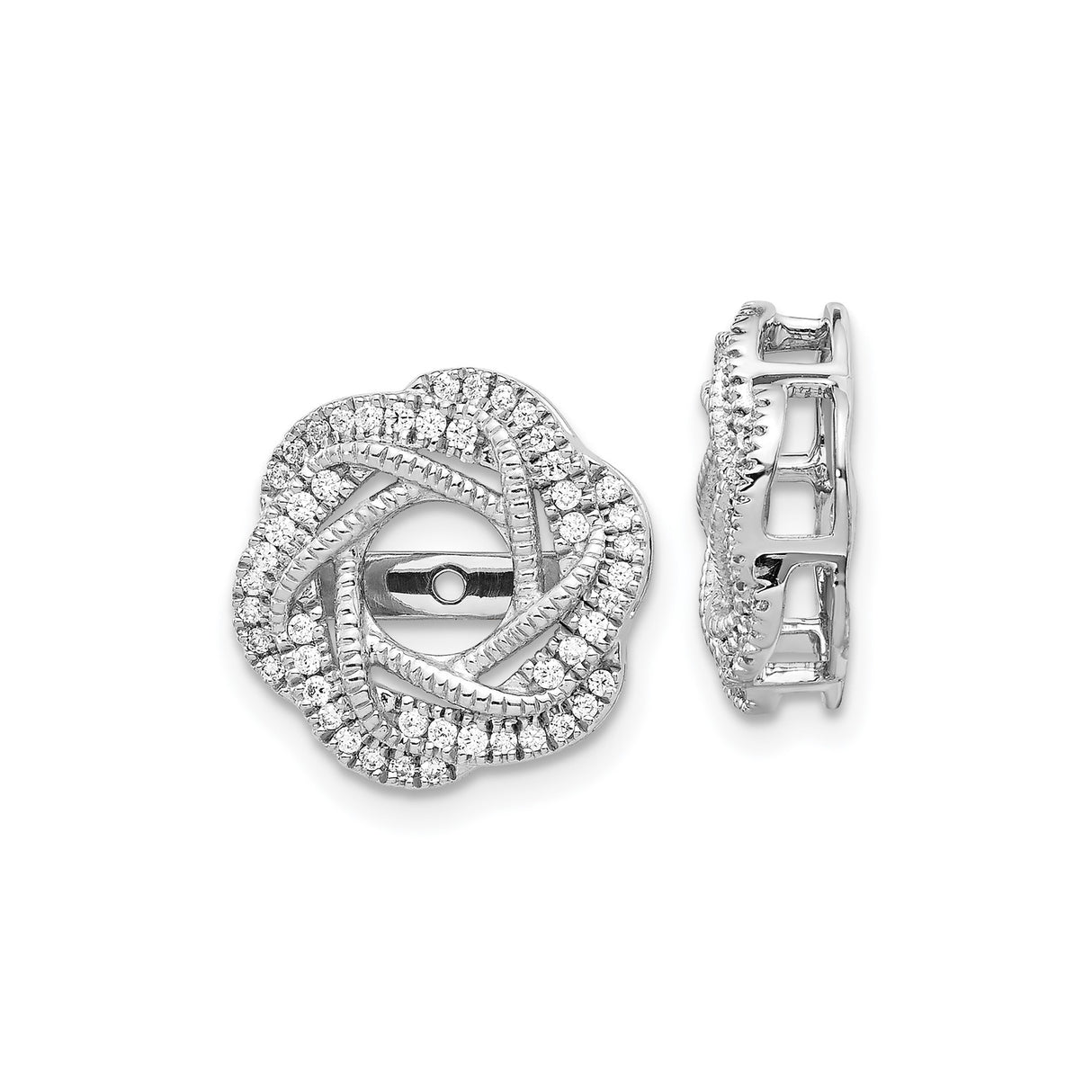 14k White Gold Earring Jackets with Diamond Accents, Twisted Loop Floral Design