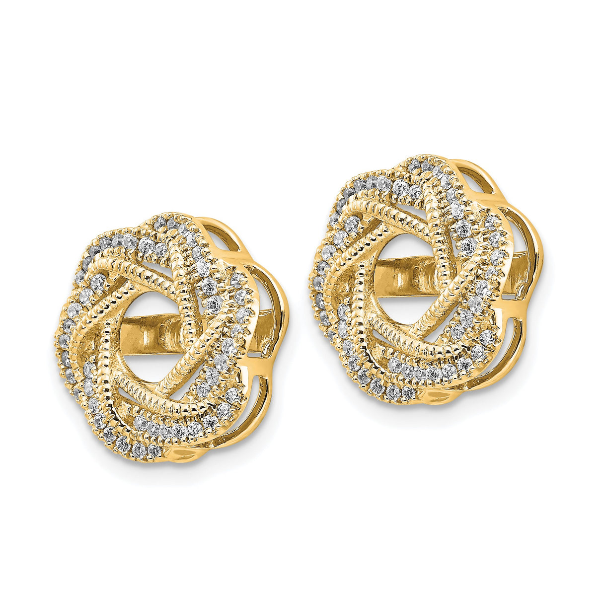 14k Yellow Gold Earring Jackets with Diamond Accents, Floral Swirl Design Enhancers