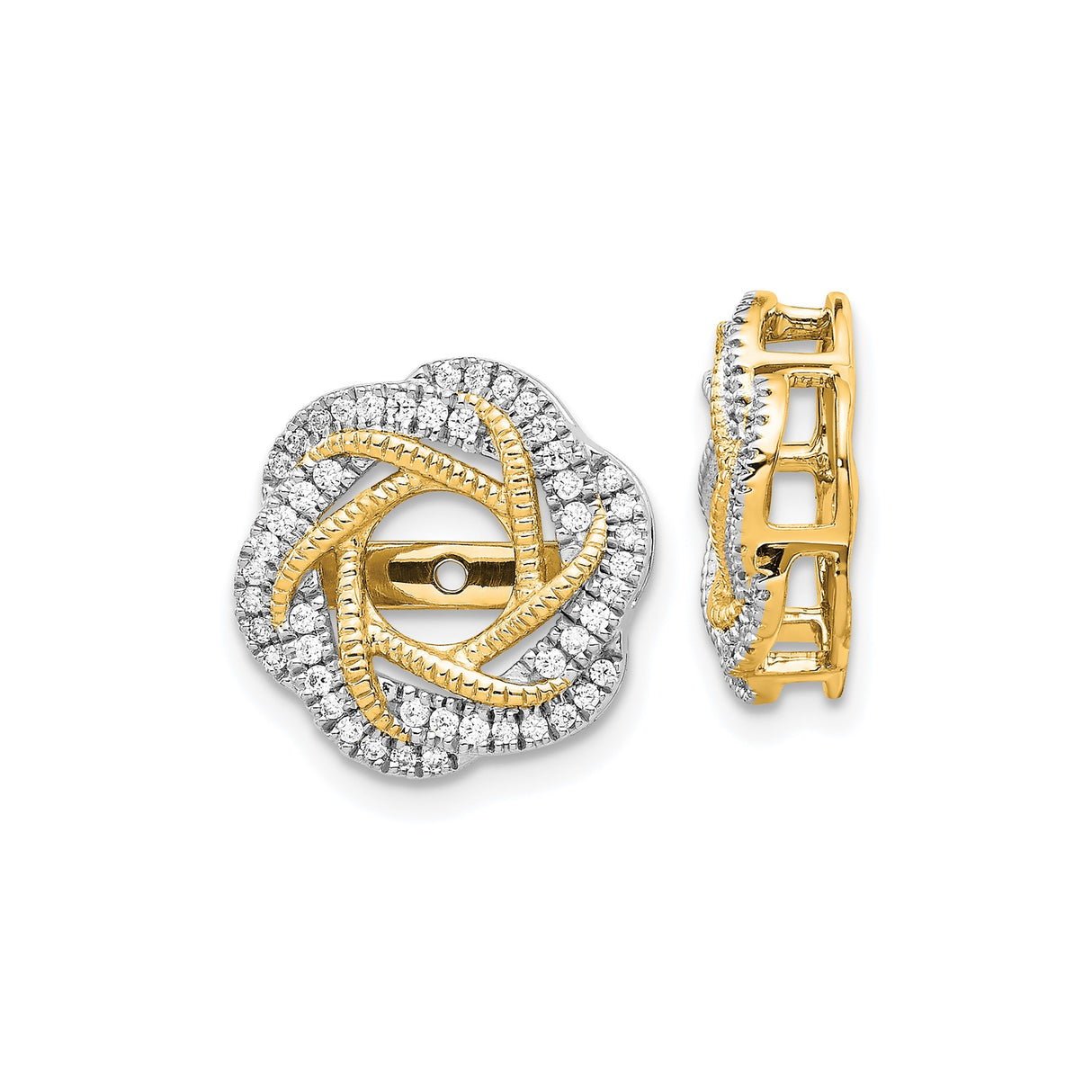 14k Yellow Gold Earring Jackets with Diamond Accents, Floral Swirl Design Enhancers