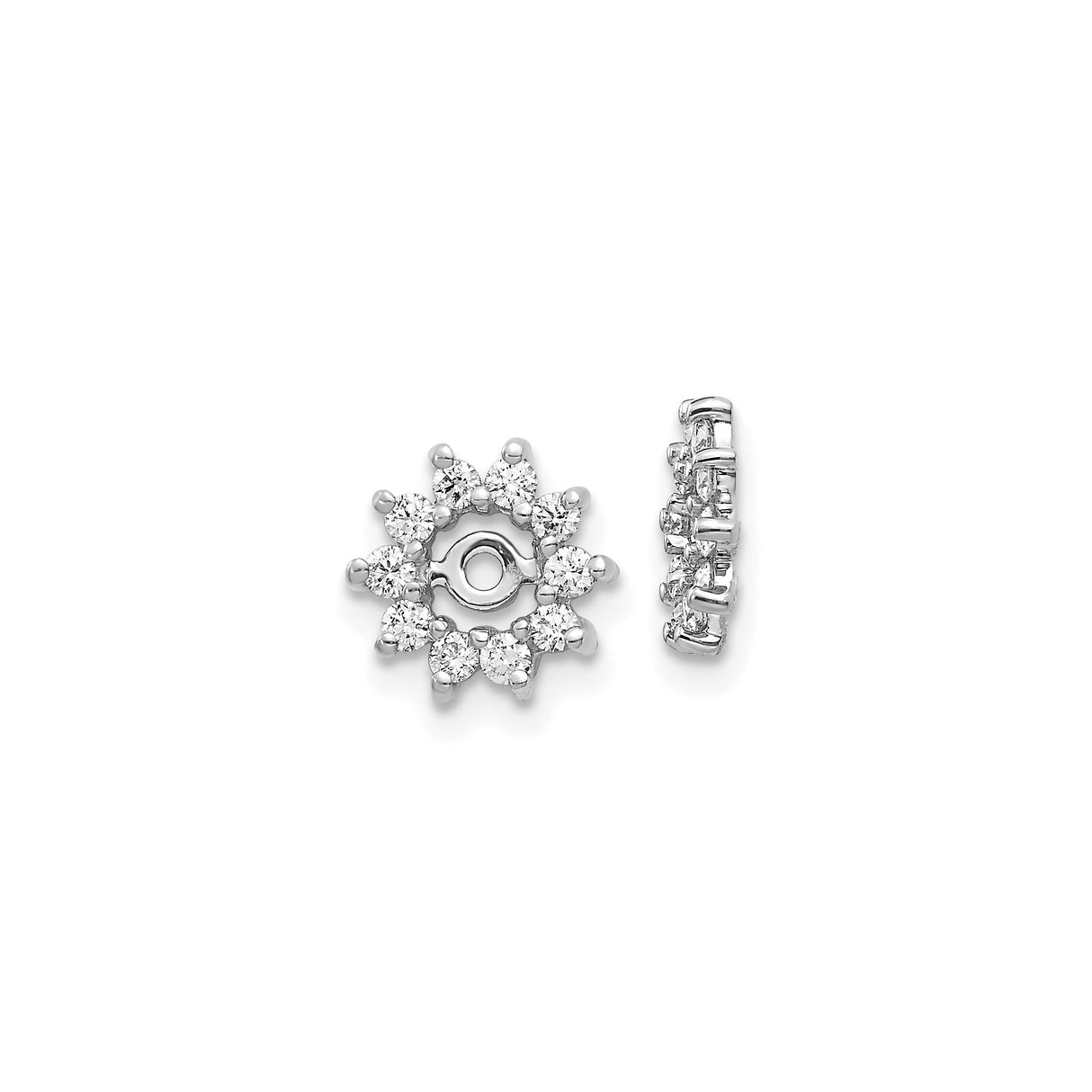 14k White Gold Earring Jackets with Diamond Halo Floral Design