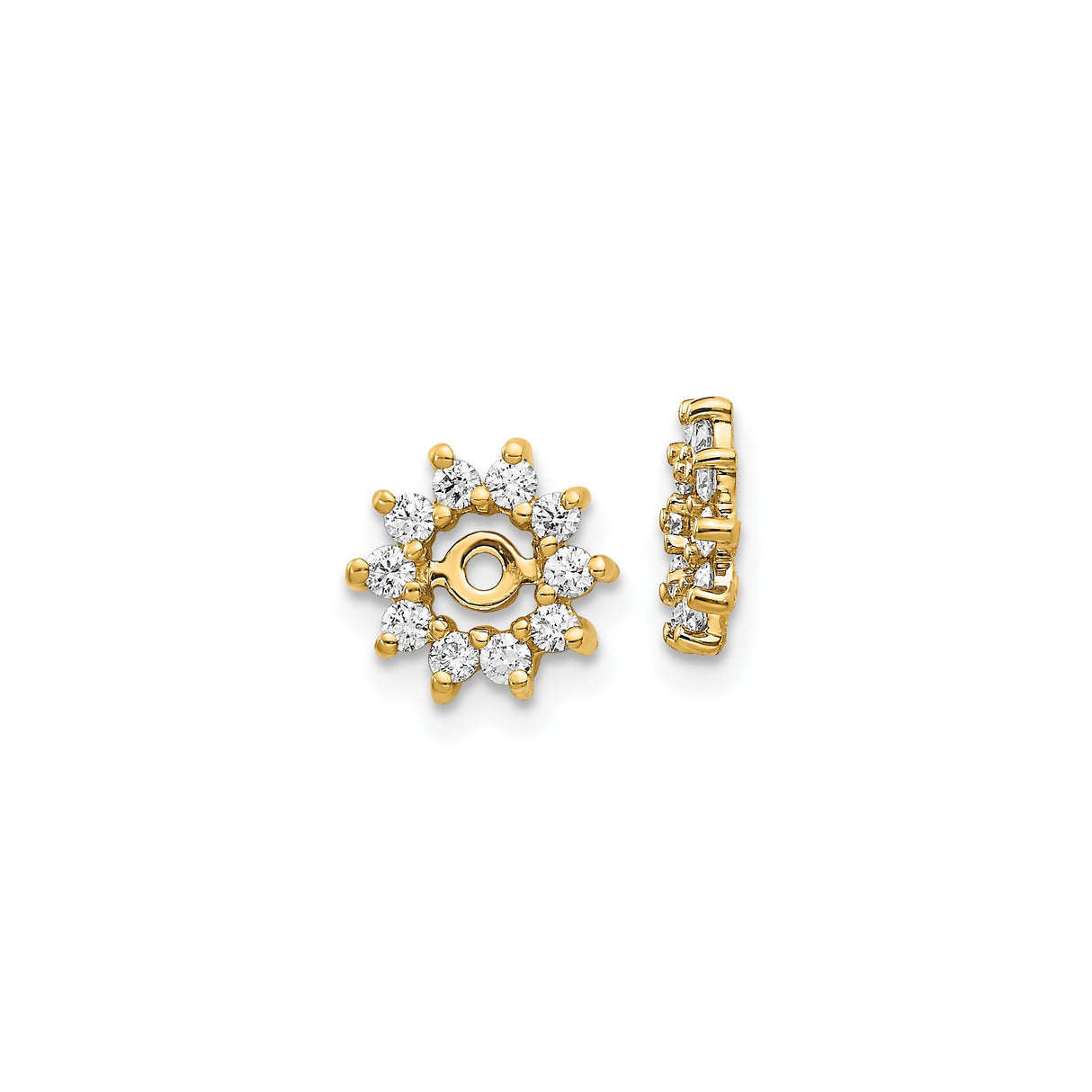 14k Yellow Gold Earring Jackets with Diamond Accents, Floral Stud Enhancers for Women