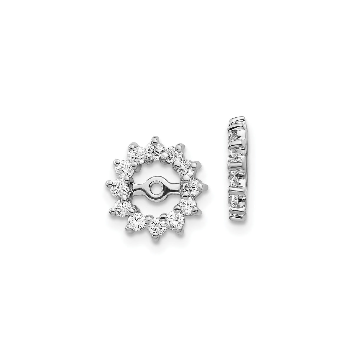 14k White Gold Earring Jackets with Diamond, Floral Design Stud Enhancers for Women