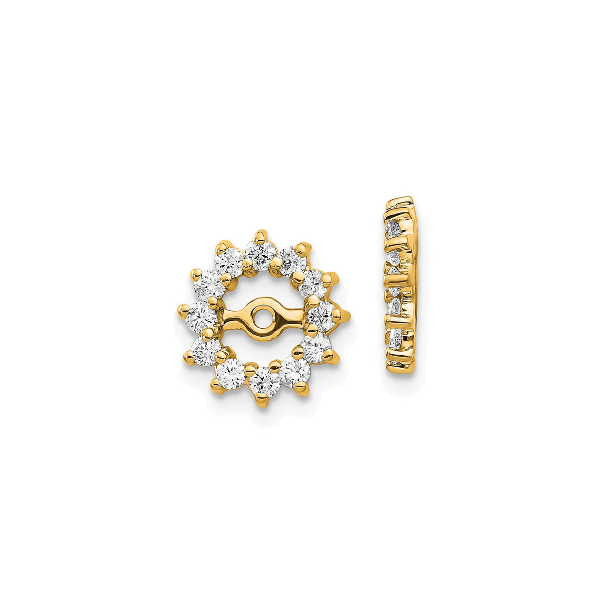 14k Yellow Gold Earring Jackets with Diamonds, Round Halo Design Enhancers for Studs