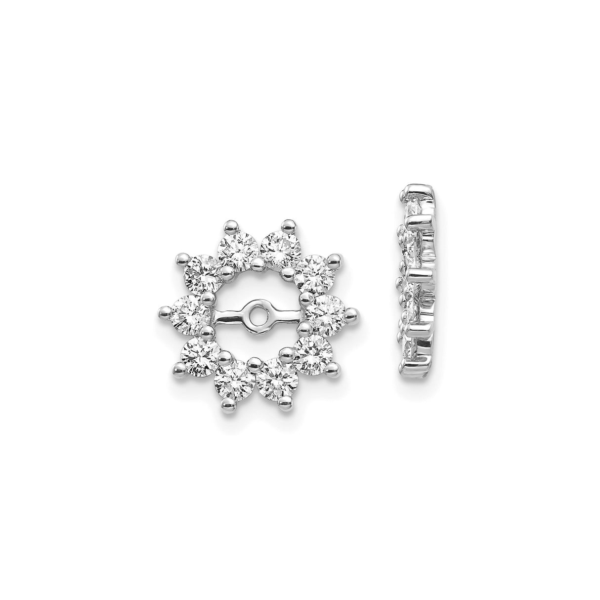 14k White Gold Diamond Floral Earring Jackets, Round Cut Cluster Halo Design