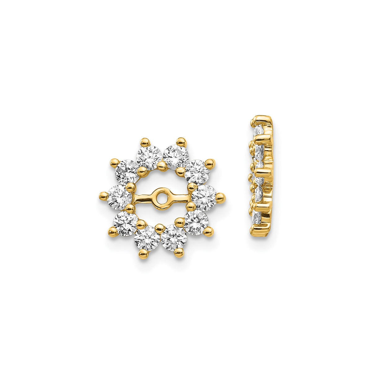 14k Yellow Gold Earring Jackets with Diamond, Circular Floral Starburst Design