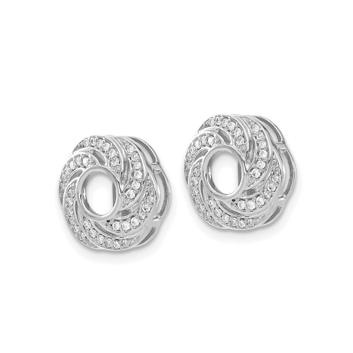 14k White Gold Earring Jackets with Round Diamonds, Swirl Floral Inspired Design