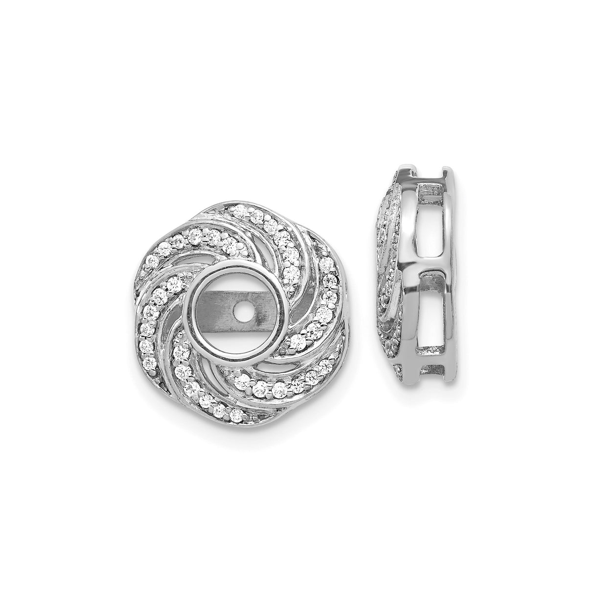 14k White Gold Earring Jackets with Round Diamonds, Swirl Floral Inspired Design