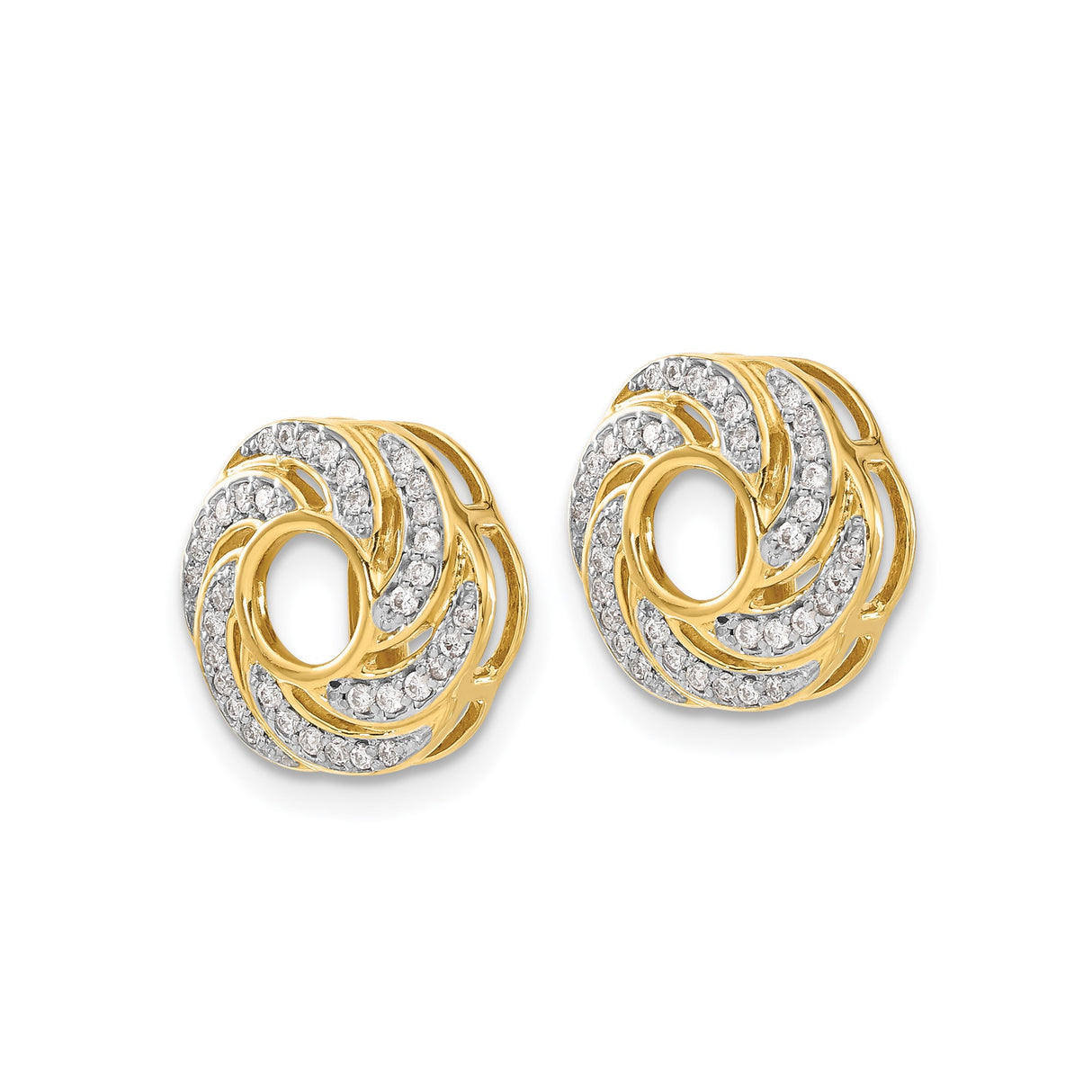 14k Yellow Gold Earring Jackets with Diamond Accents, Swirl Floral Openwork Design