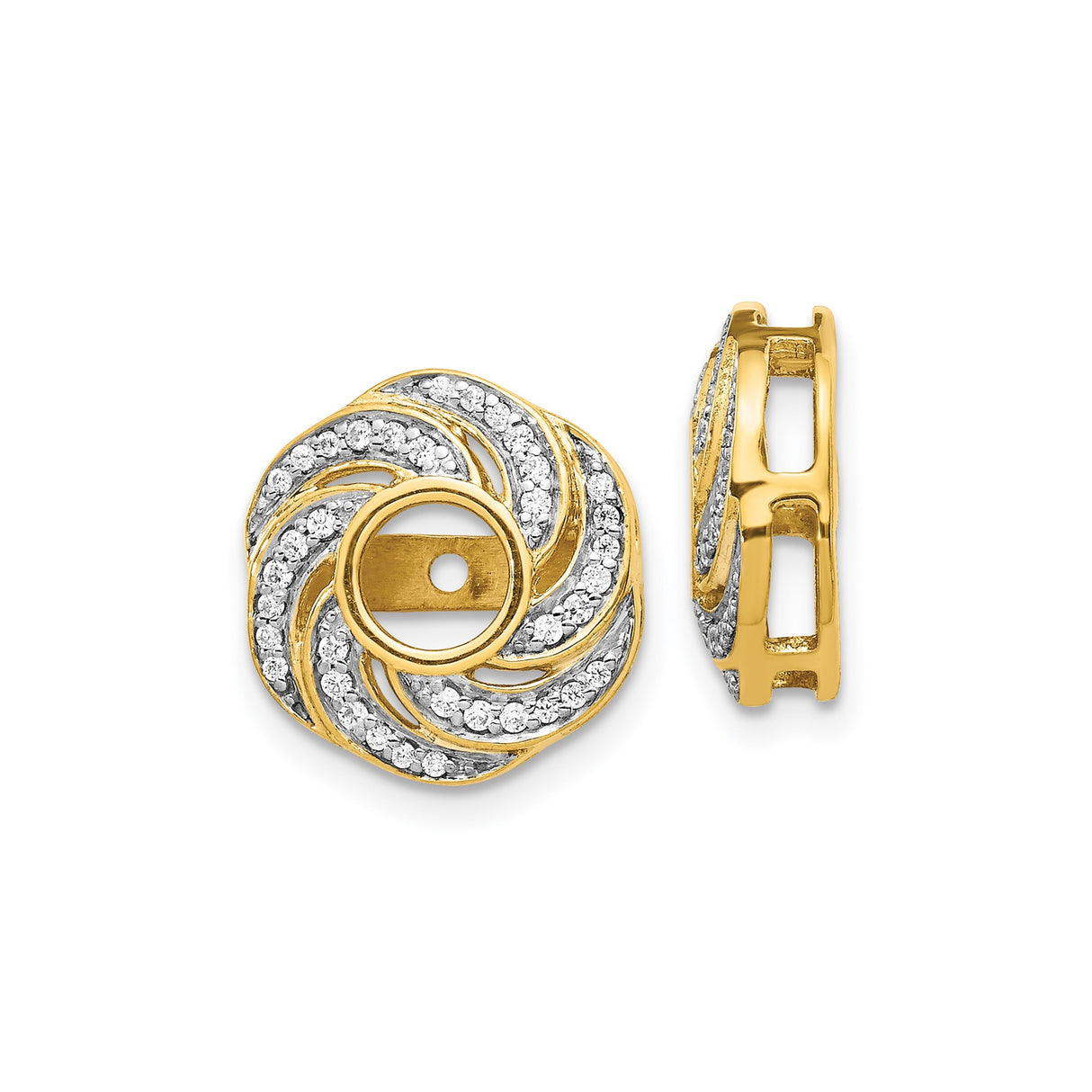 14k Yellow Gold Earring Jackets with Diamond Accents, Swirl Floral Openwork Design