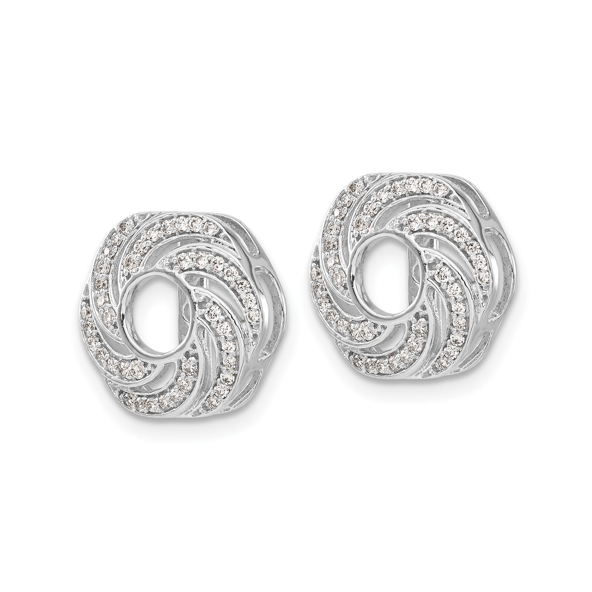 14k White Gold Earring Jackets with Diamond Accents, Swirl Floral Design for Women
