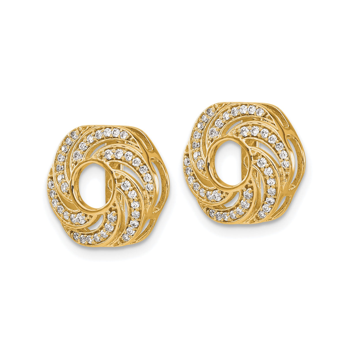 14k Yellow Gold Earring Jackets, Diamond Accents, Openwork Floral Swirl Design Enhancers