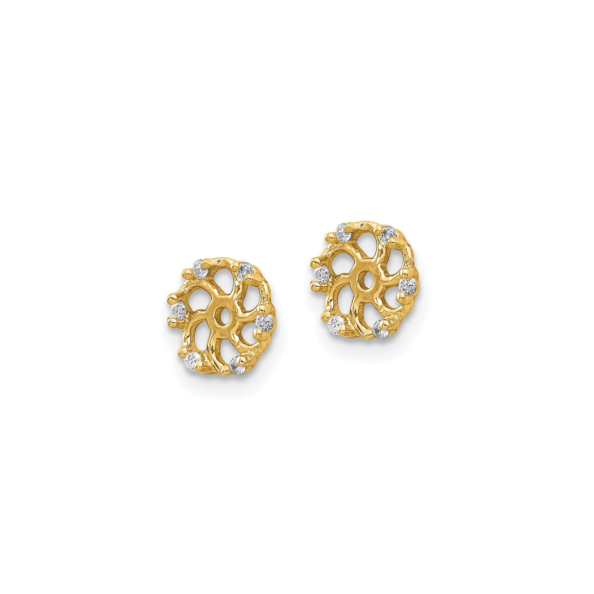 14k Yellow Gold Floral Stud Earrings with Diamond Accents and Openwork Design
