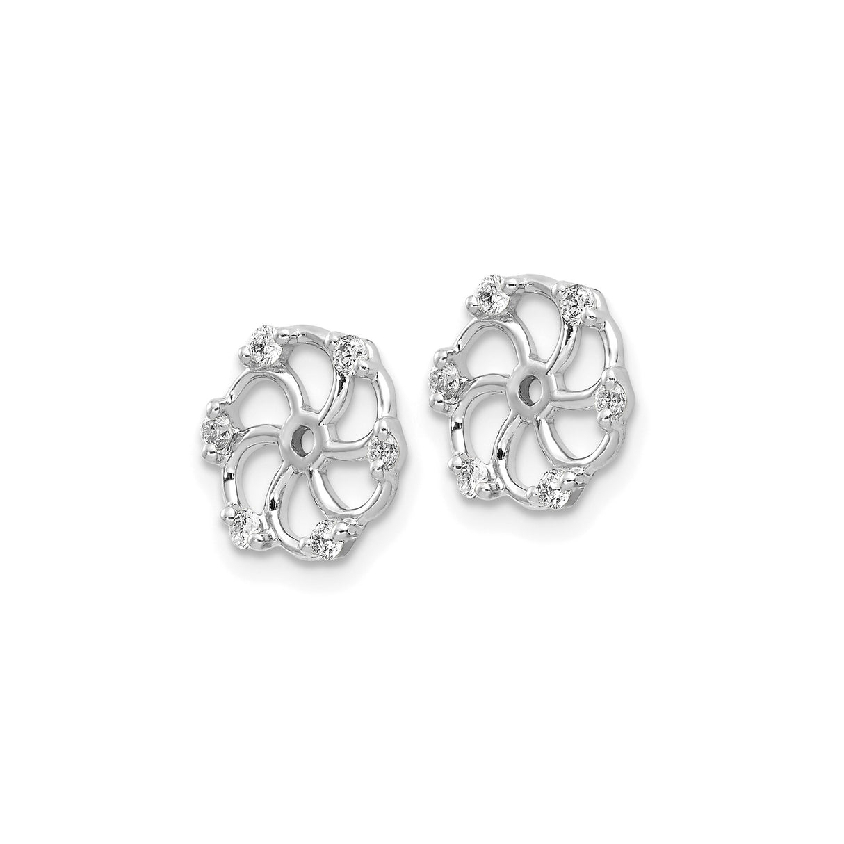 14k White Gold Diamond Floral Stud Earrings with Open Petal Design for Women