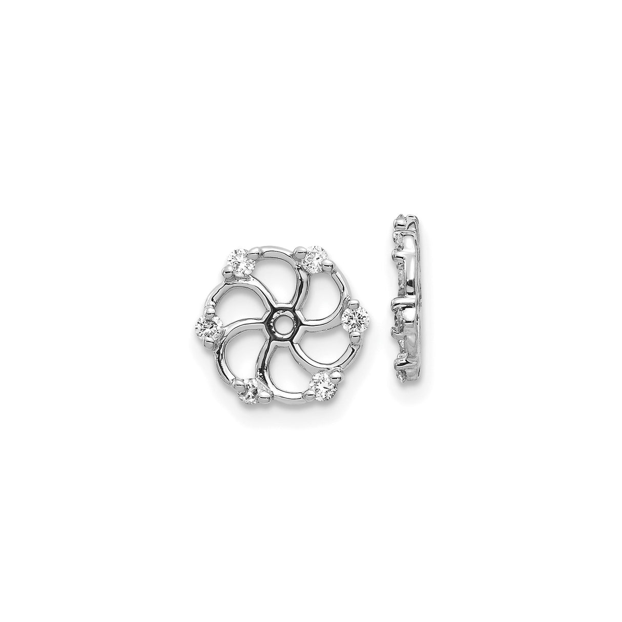 14k White Gold Diamond Floral Stud Earrings with Open Petal Design for Women
