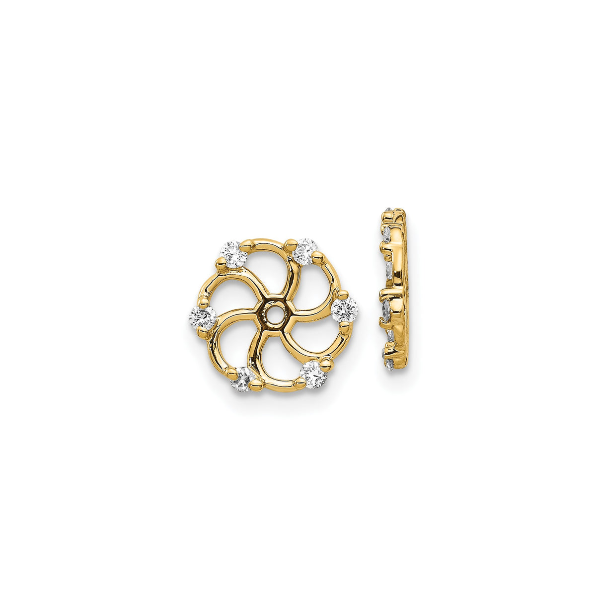 14k Yellow Gold Floral Stud Earrings with Diamond Accents and Openwork Flower Design