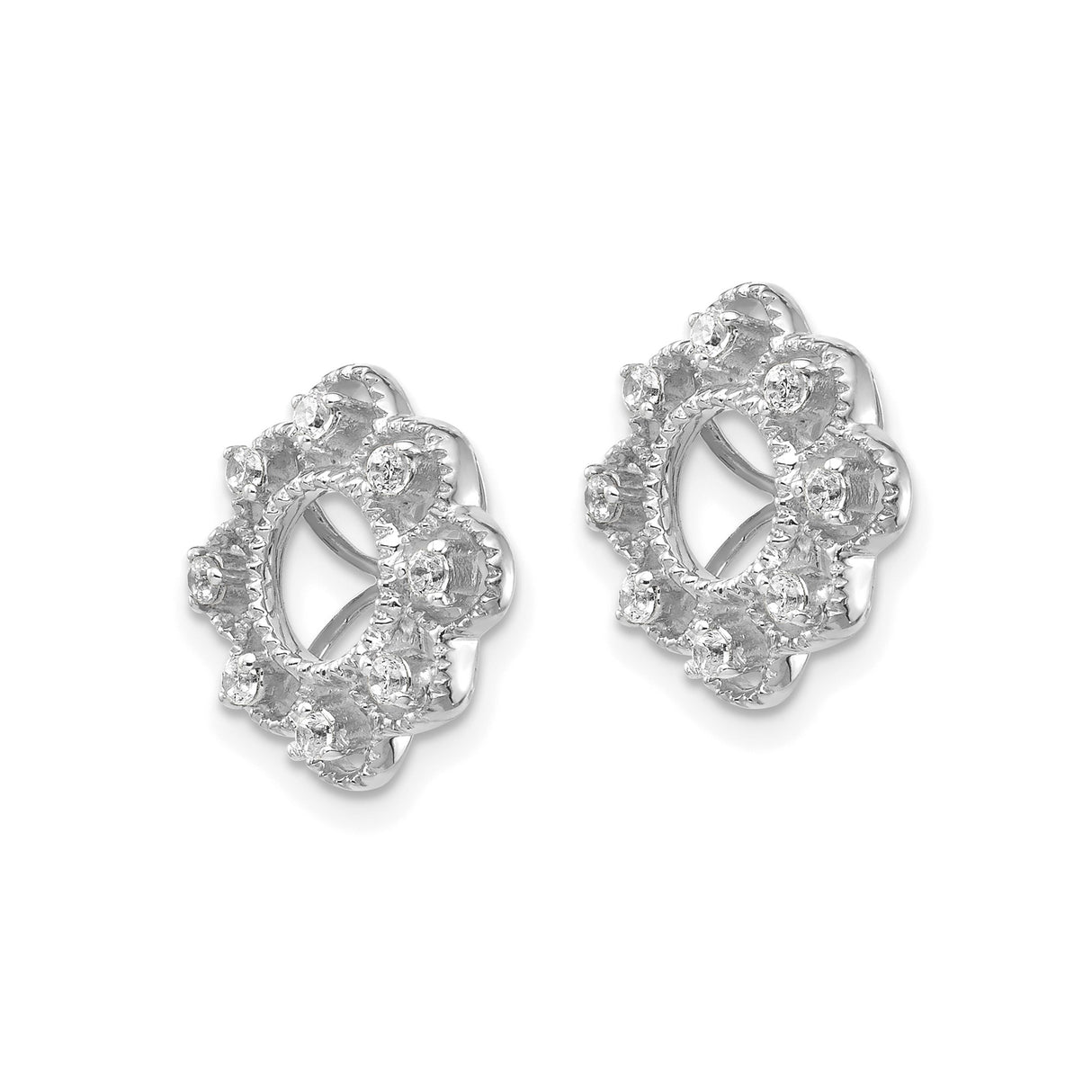14k White Gold Earring Jackets, Diamond Accents, Floral Openwork Design, Stud Enhancers