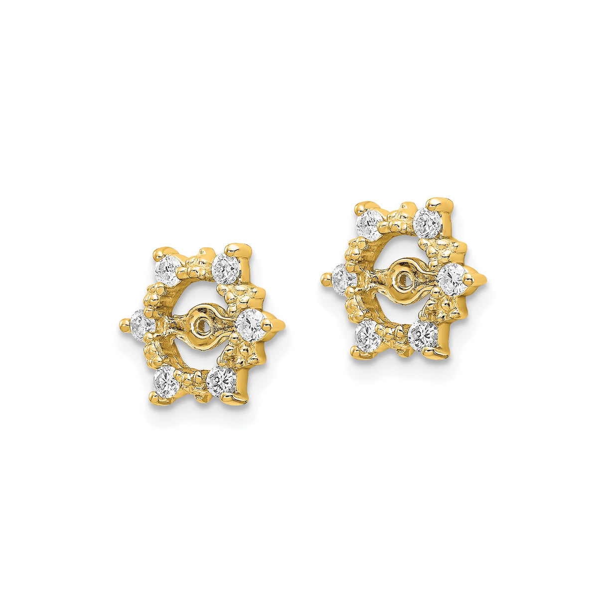 14k Yellow Gold Earring Jackets with Diamond, Sunburst Eye Symbol Design for Women