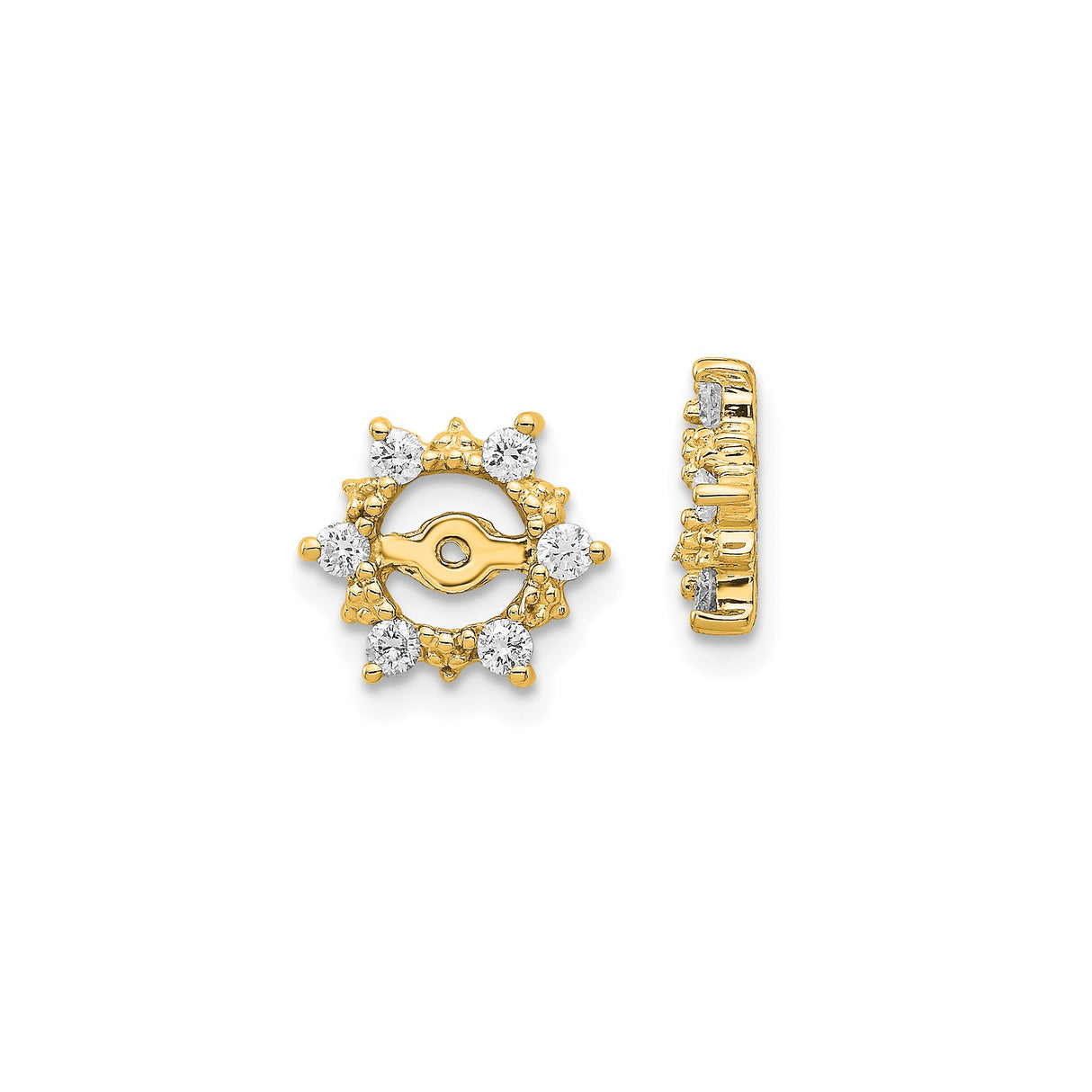 14k Yellow Gold Earring Jackets with Diamond, Sunburst Eye Symbol Design for Women
